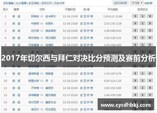 2017年切尔西与拜仁对决比分预测及赛前分析